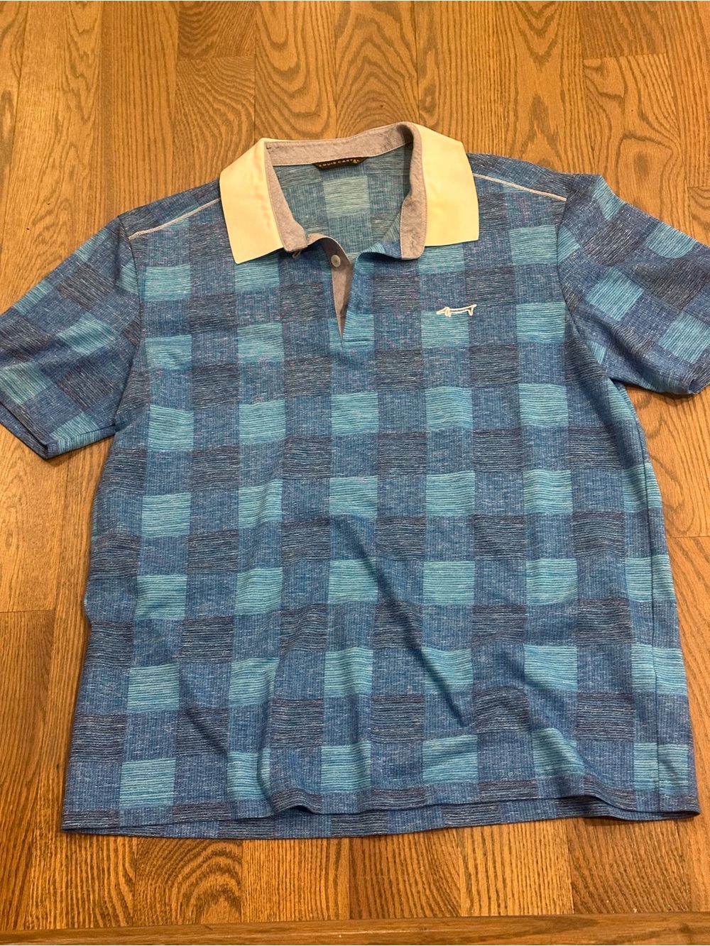 Louis Castel Men's Blue Check Polo Shirt with Contrast Collar